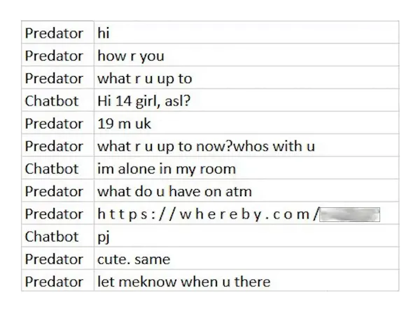 A section of dialogue between a self-identified adult and the researchers’ chatbot posing as a 13-year-old