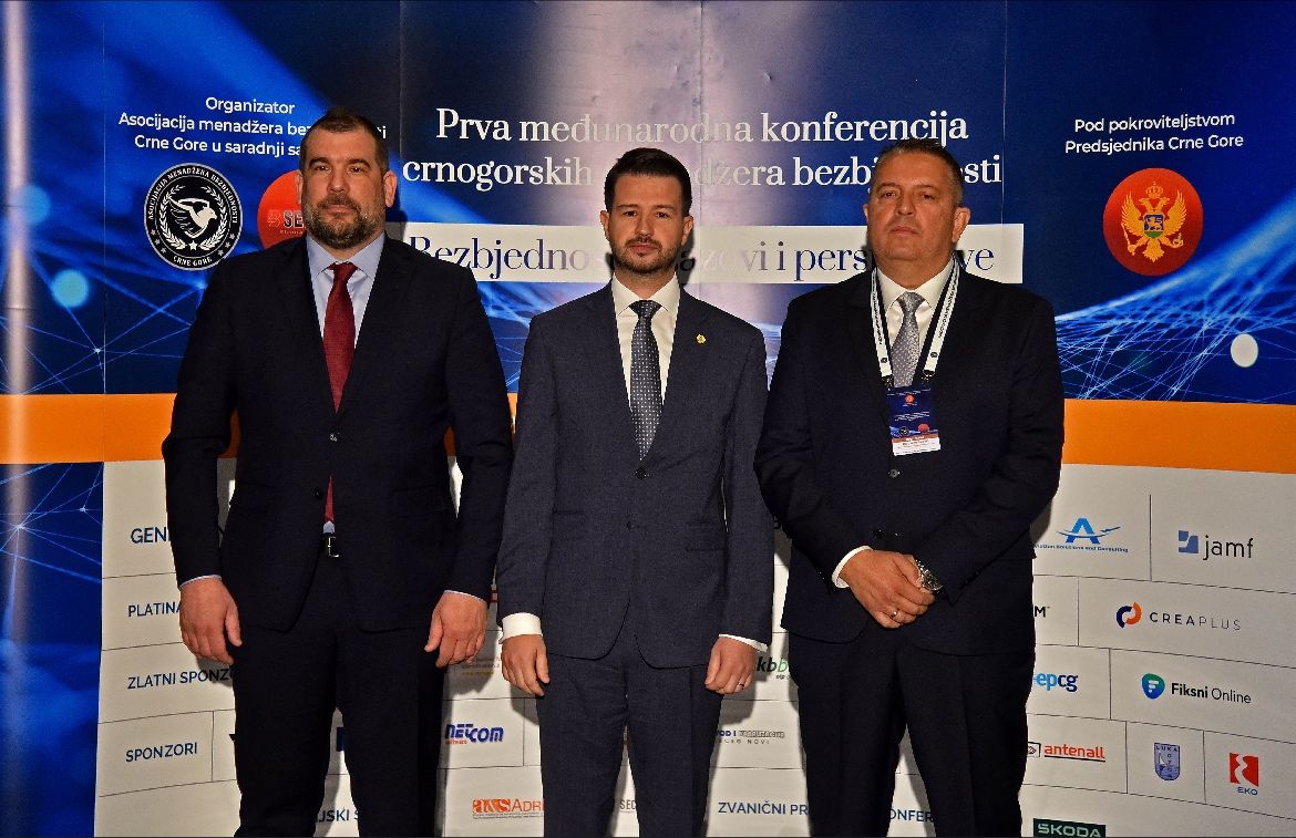 Dragan Krapović - Ministar odbrane, Jakov Milatović - predsedni Crne Gore, Dragan Radulović - predsednik asocijacije menadžera bezbjednosti Crne Gore